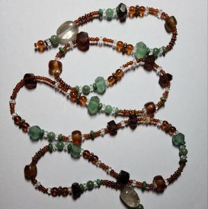 Upscale earthy boho 39" beaded lariat necklace